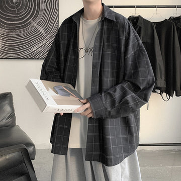 Riolio Plaid Shirt Men's fashion brand ins casual versatile shirt Korean fashion coat handsome clothes